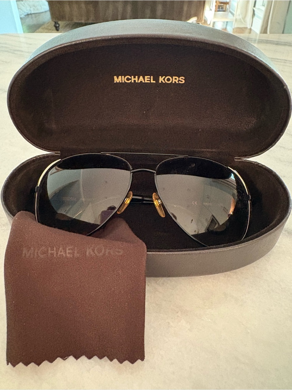 Michael Kors Black and Gold Aviator Sunglasses